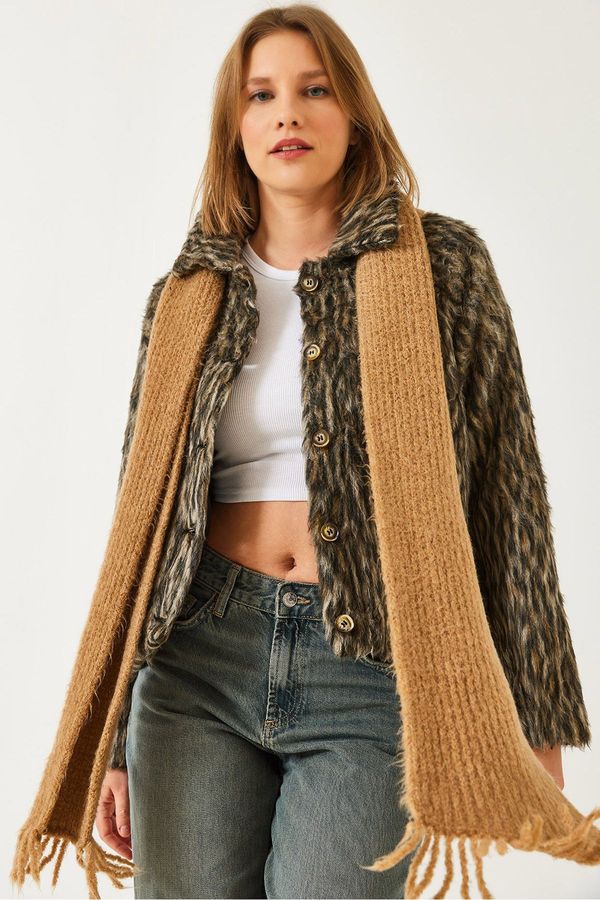 Bianco Lucci Bianco Lucci Women's Polo Neck Leopard Print Raster Stamp Jacket Dc 241019