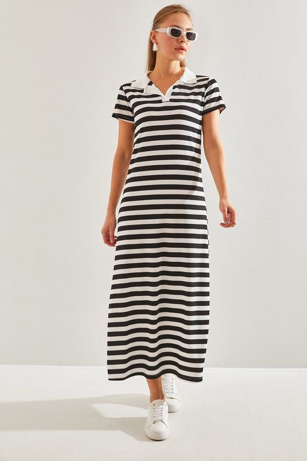 Bianco Lucci Bianco Lucci Women's Polo Neck Striped Long Dress