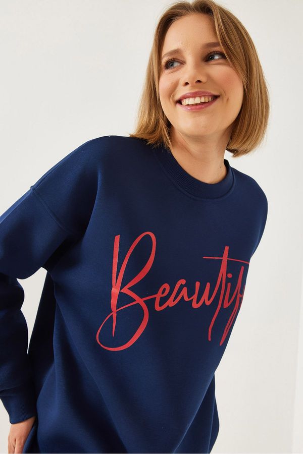 Bianco Lucci Bianco Lucci Women's Printed Three Thread Raised Sweatshirt