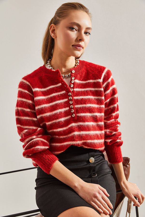 Bianco Lucci Bianco Lucci Women's Raised Striped 11 Button Knitwear Sweater