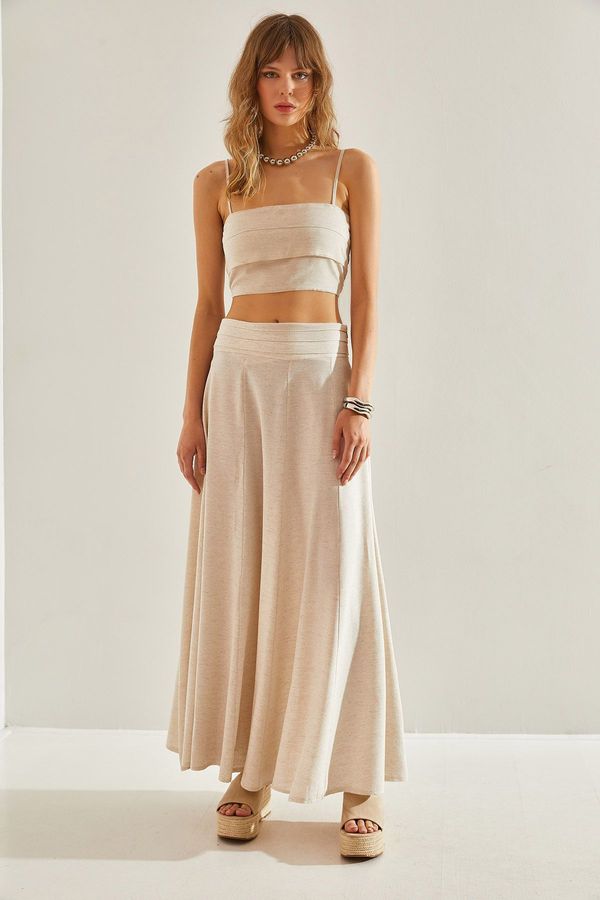 Bianco Lucci Bianco Lucci Women's Rope Strap Crop Top and Bottom Set with Flared Skirt