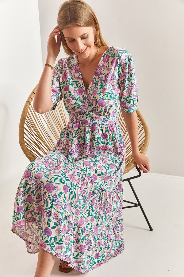 Bianco Lucci Bianco Lucci Women's Short Sleeve Double Breasted Viscose Dress