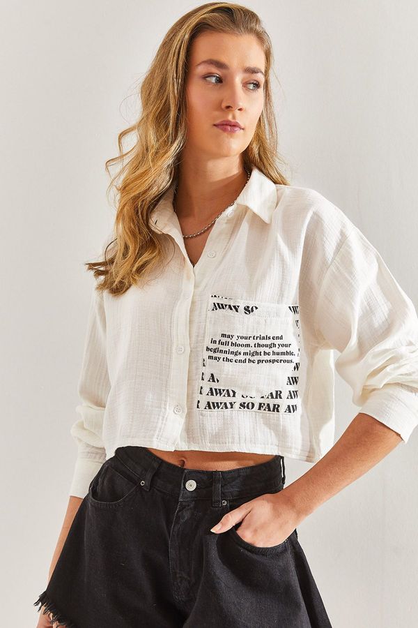 Bianco Lucci Bianco Lucci Women's Single Pocket Crop Shirt