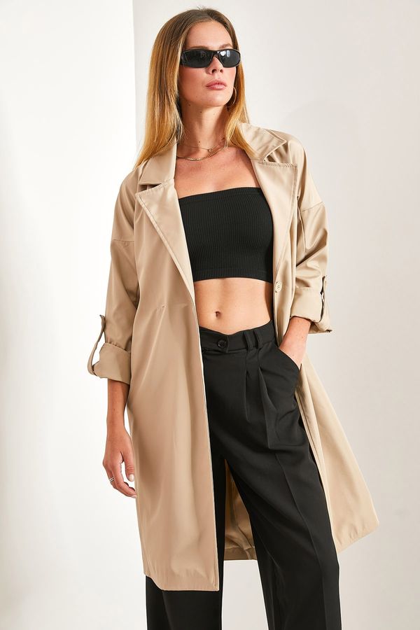 Bianco Lucci Bianco Lucci Women's Sleeve Fold Belted Trench Coat