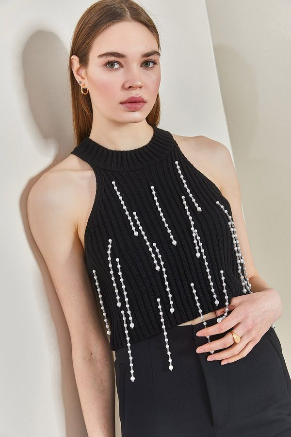 Bianco Lucci Bianco Lucci Women's Stone Embroidered Knitwear Blouse