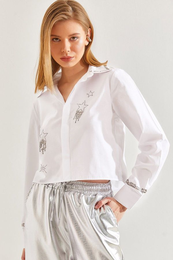 Bianco Lucci Bianco Lucci Women's Stone Embroidered Poplin Shirt