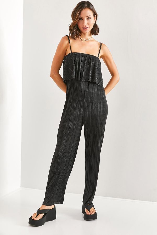 Bianco Lucci Bianco Lucci Women's Strap Pleated Satin Jumpsuit 6030