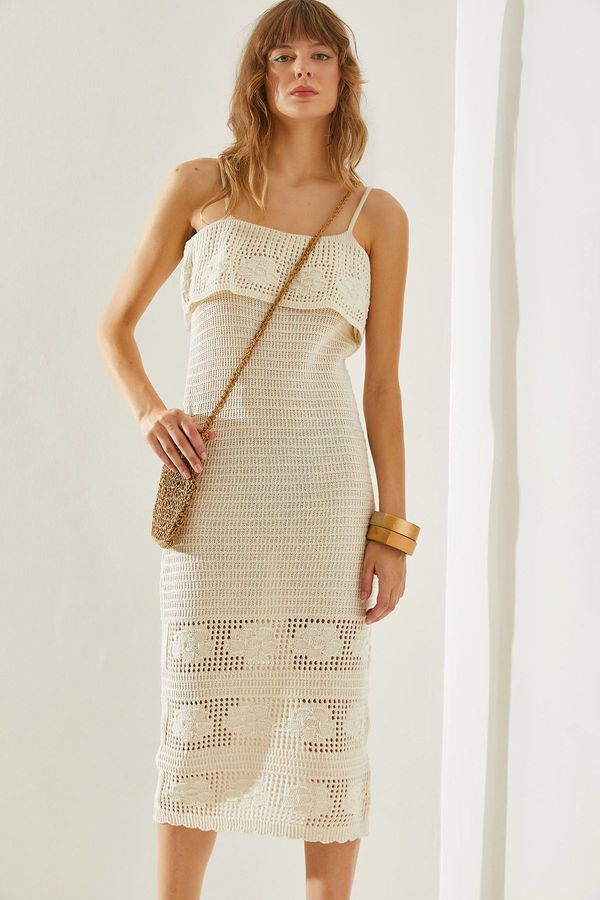 Bianco Lucci Bianco Lucci Women's Strappy Lined Openwork Summer Knitwear Dress