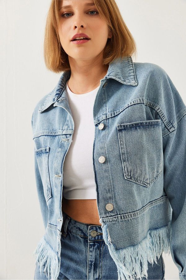 Bianco Lucci Bianco Lucci Women's Tassel Detail Denim Jacket 2441