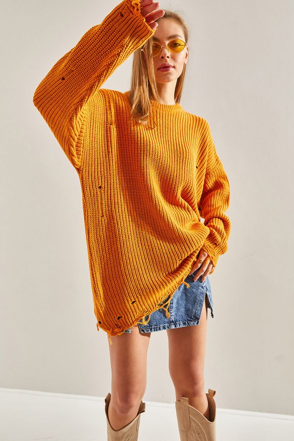 Bianco Lucci Bianco Lucci Women's Thessaloniki Knitted Openwork Detailed Oversize Knitwear Sweater