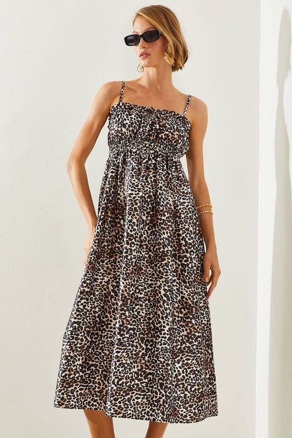 Bianco Lucci Bianco Lucci Women's Thin Strap Leopard Pattern Elastic Satin Dress 5968