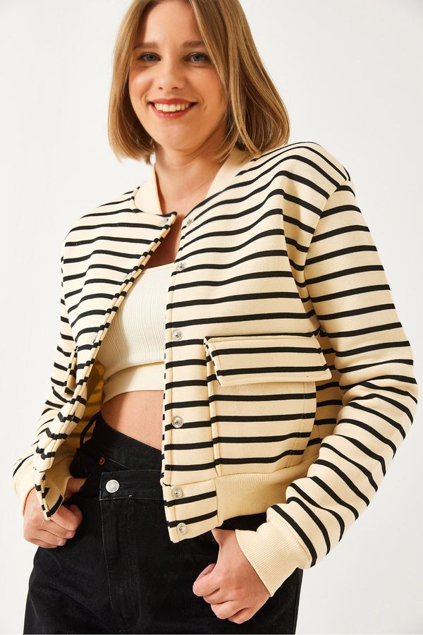 Bianco Lucci Bianco Lucci Women's Three Thread Rose Gold Double Pocket Bomber Jacket