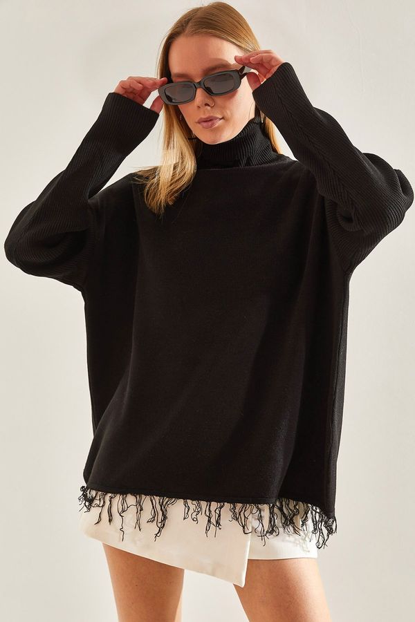 Bianco Lucci Bianco Lucci Women's Turtleneck Fringed Knitwear Blouse