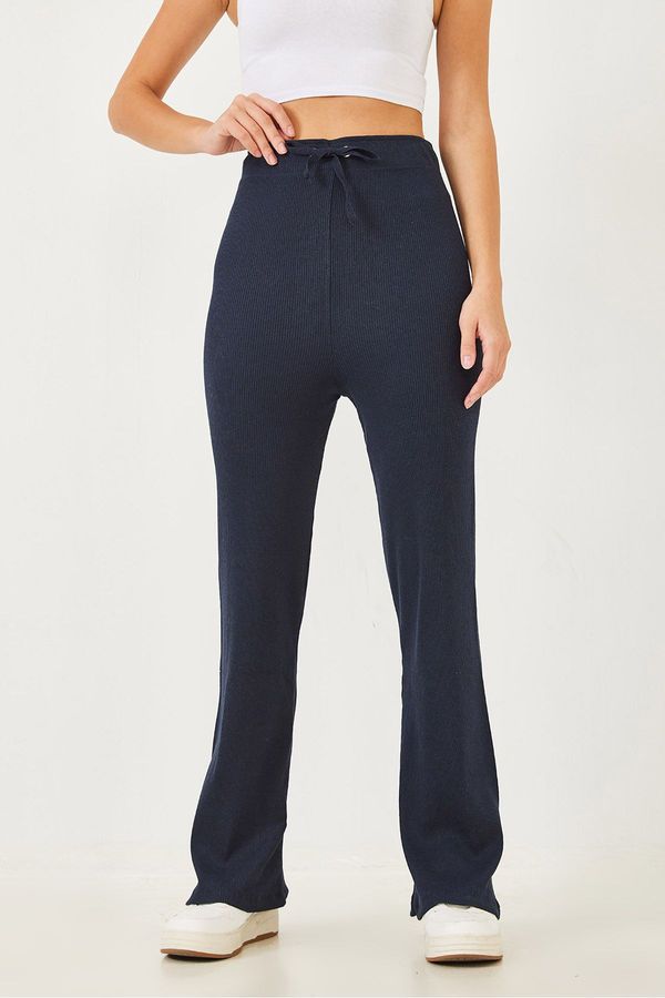 Bianco Lucci Bianco Lucci Women's Wide Leg Waist Tied Ribbed Trousers