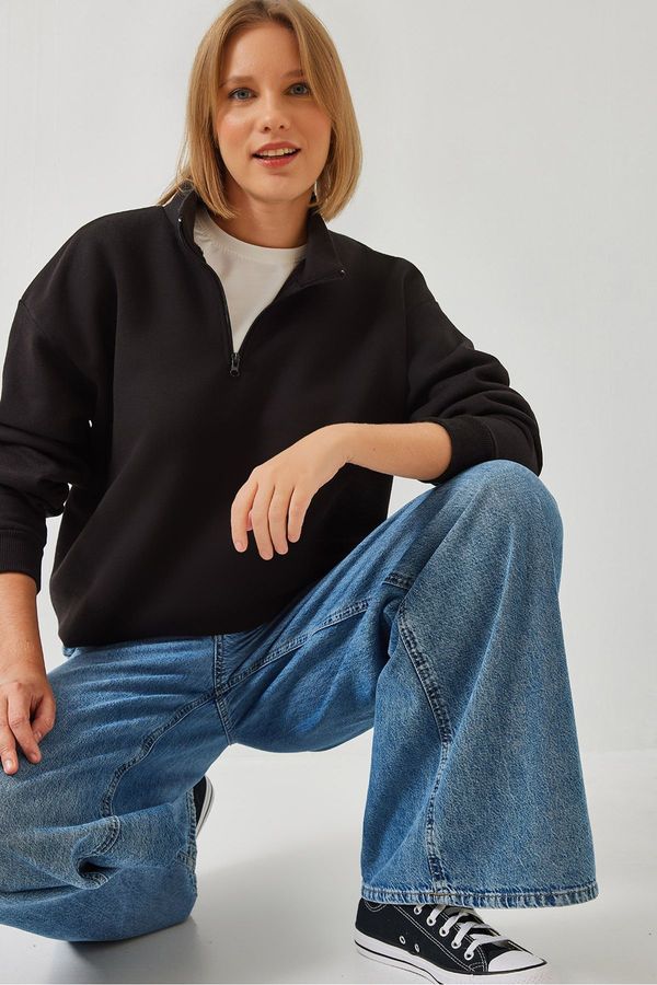 Bianco Lucci Bianco Lucci Women's Zippered Oversize Sweatshirt