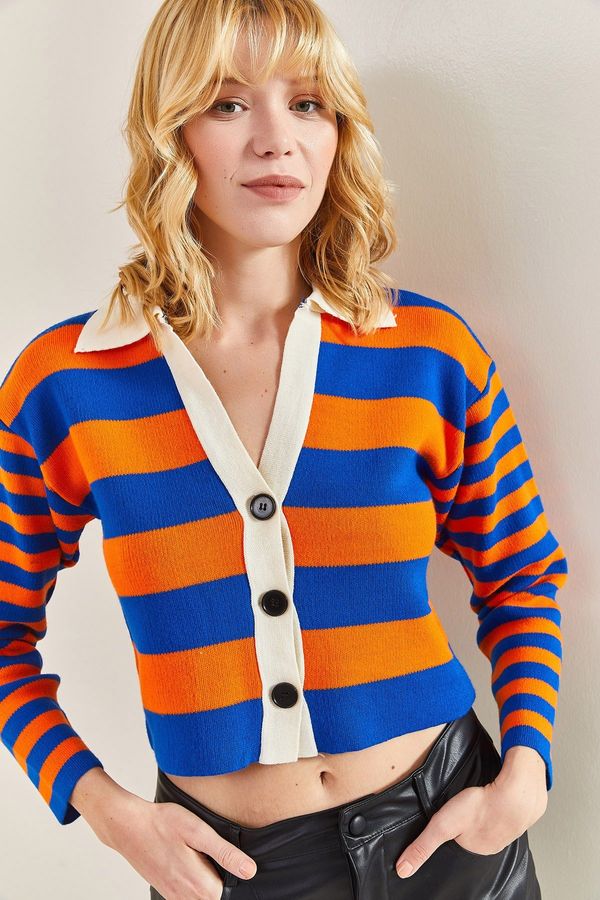 Bianco Lucci Bianco Lucci жените 3-бутон дебели раирани трикотаж жилетка