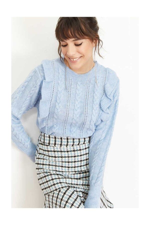 Bianco Lucci Bianco Lucci жените ажурна накъдрен мек пуловер