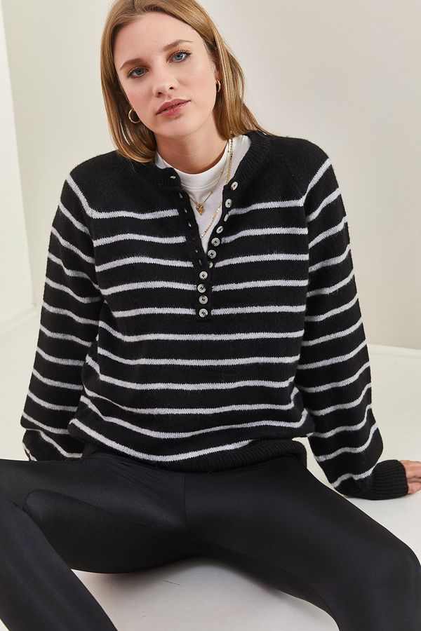 Bianco Lucci Bianco Lucci жените бутон надолу яка поло раирани трикотаж пуловер