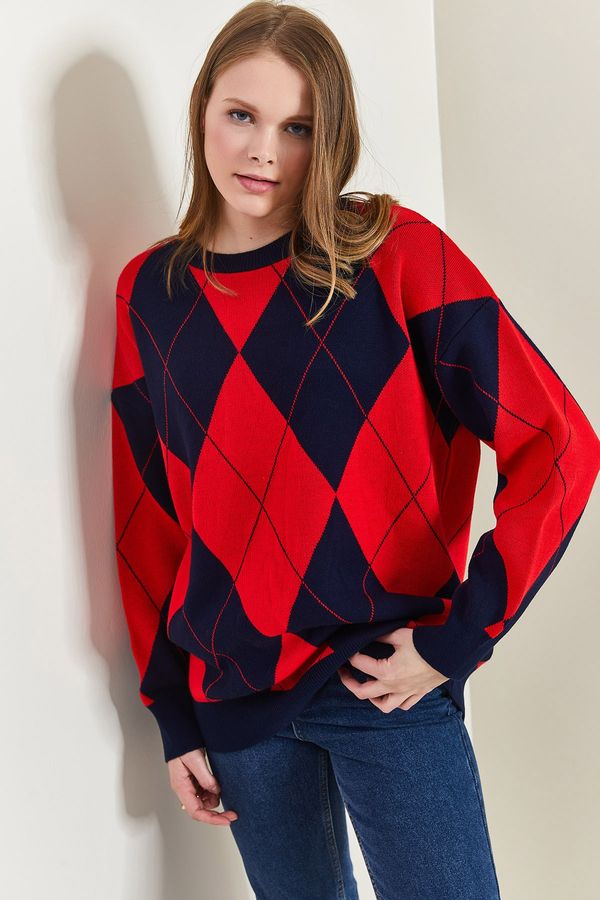 Bianco Lucci Bianco Lucci жените диамант модел извънгабаритни пуловер