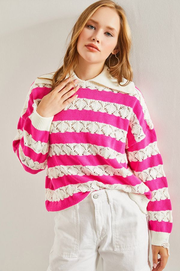 Bianco Lucci Bianco Lucci жените поло врата изтръгнат шарени трикотаж пуловер