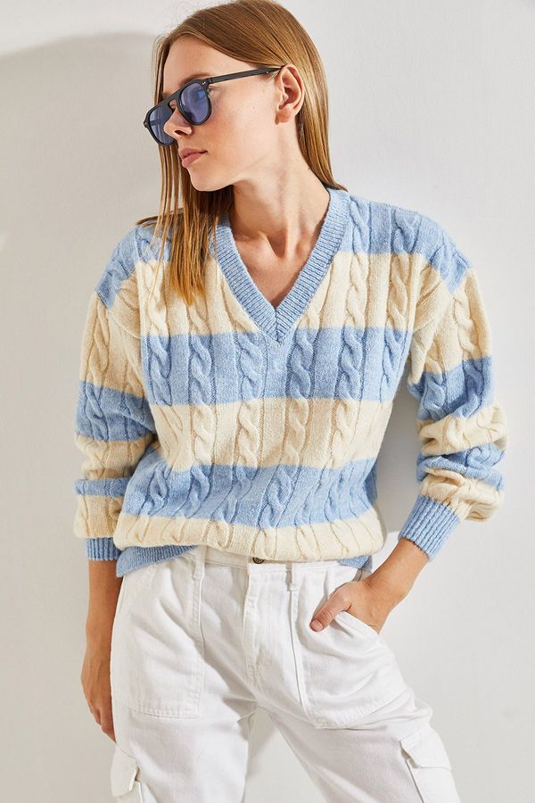 Bianco Lucci Bianco Lucci жените v-образно деколте плетен трикотаж пуловер