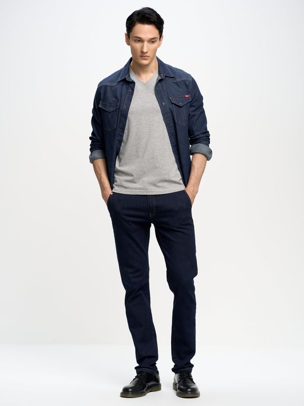 Big Star Big Star Man's V_neck_ss T-shirt 152054 Grey 901