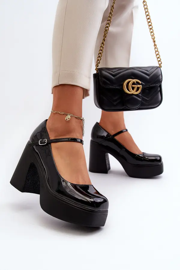 BIG STAR SHOES BIG STAR SHOES Дамски лачени обувки с платформа и блок ток Big Star