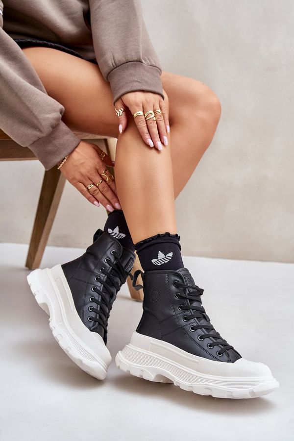 BIG STAR SHOES BIG STAR SHOES Кожени Утеплени Кецове На Масивна Платформа Big Star