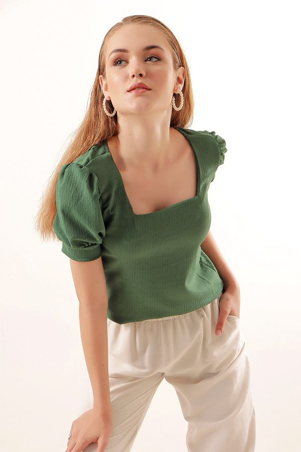Bigdart Bigdart 0409 Square Collar Knitted Blouse - Emerald