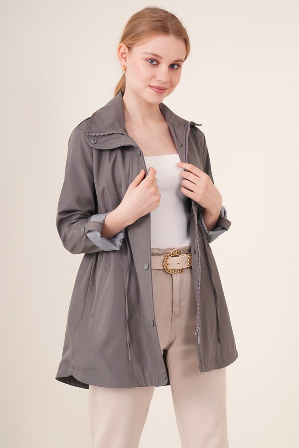 Bigdart Bigdart 10322 Gathered Waist Trench Coat - Gray