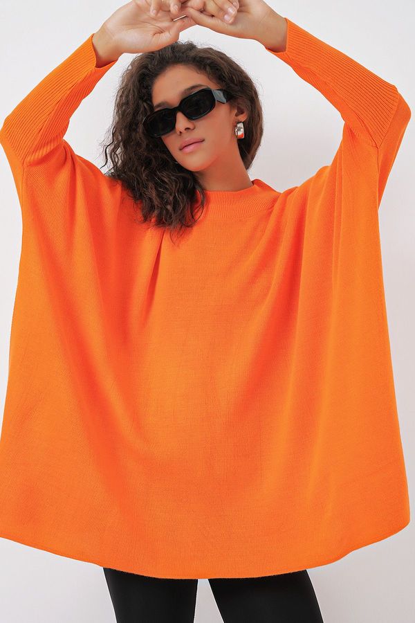 Bigdart Bigdart 15783 Slit Poncho Sweater - Orange