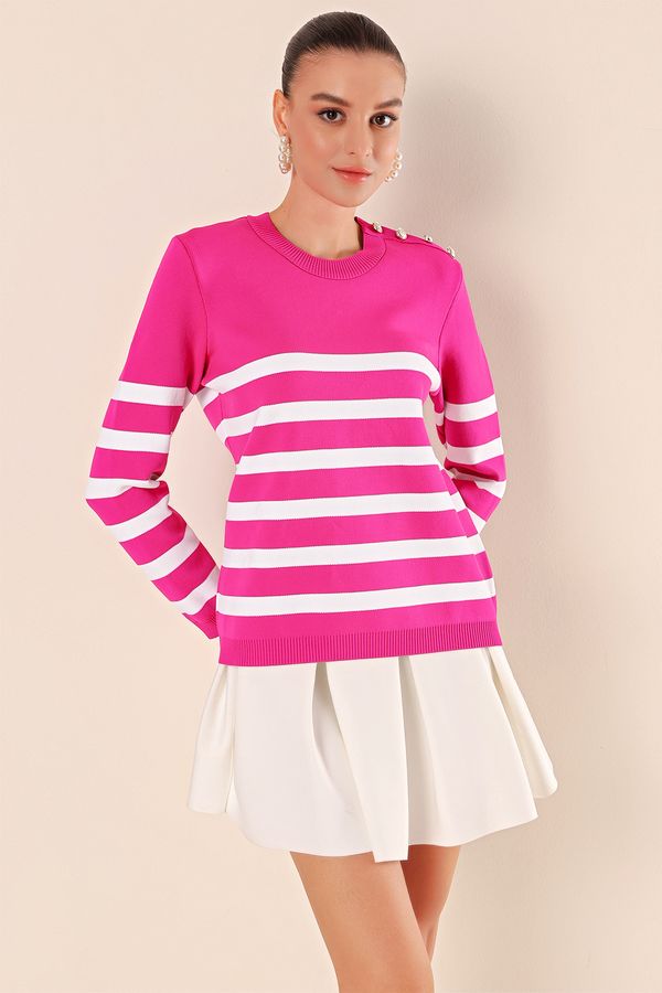 Bigdart Bigdart 15820 бутон подробни райета пуловер - Фуксия