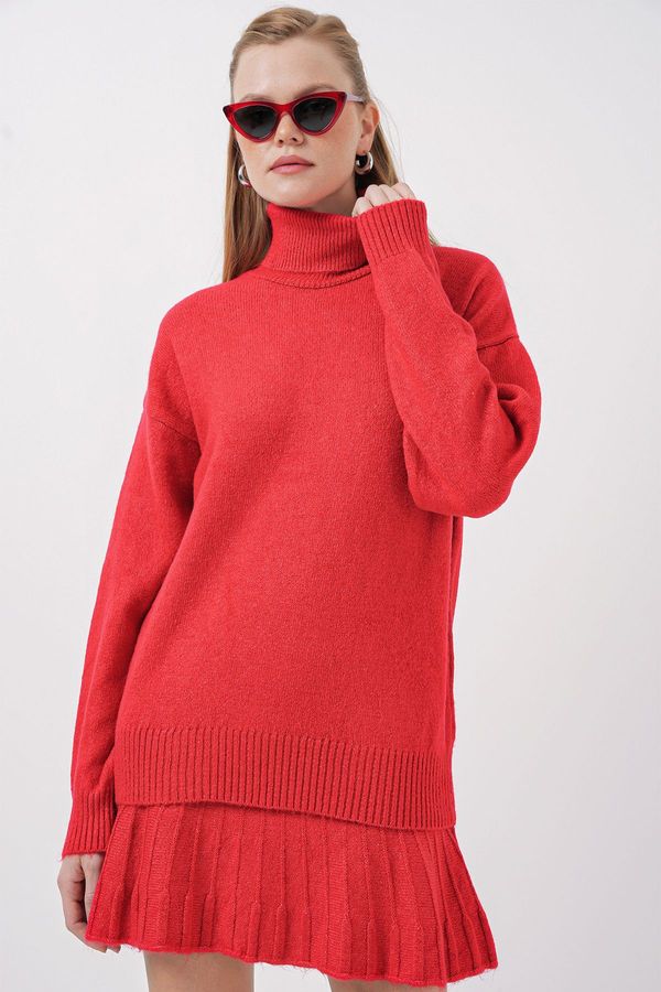 Bigdart Bigdart 15891 Sweater Skirt Knitwear Double Set - A.Red