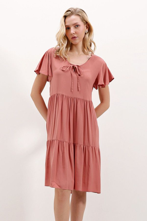 Bigdart Bigdart 2352 Short V-Neck Dress - D. Pale Pink