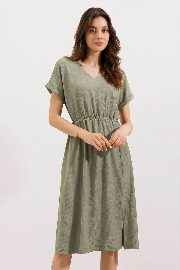 Bigdart Bigdart 2378 V Neck Slit Knitted Dress - Çağla