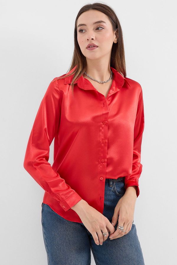 Bigdart Bigdart 3964 Lightly Flowy Satin Shirt - Burgundy