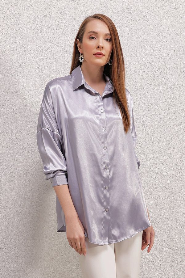 Bigdart Bigdart 3985 Oversized Satin Shirts - Lilac