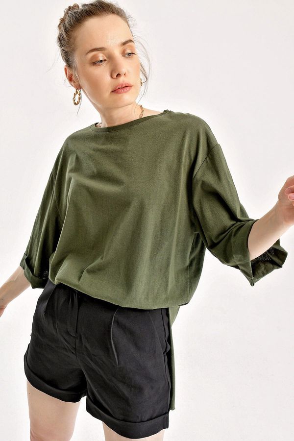 Bigdart Bigdart 4123 Oversized Slit T-Shirt - Khaki