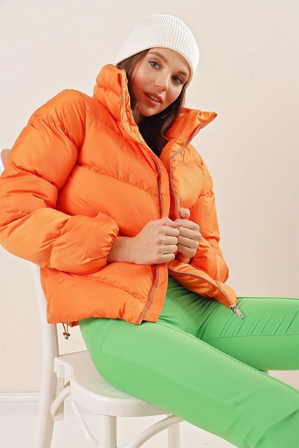 Bigdart Bigdart 5205 Stand Collar Zippered Puffer Jacket - Orange
