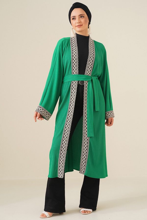 Bigdart Bigdart 5865 Плетено дълго кимоно с бродерия - зелено