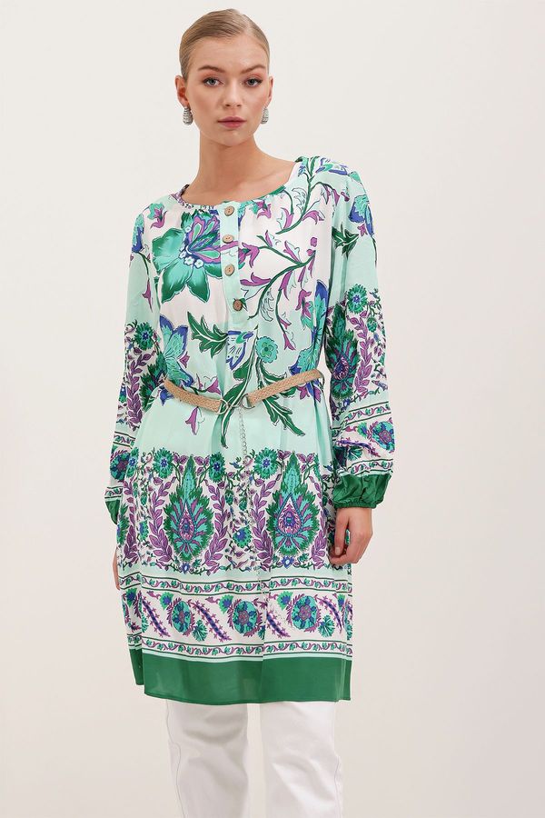 Bigdart Bigdart 5902 Belted Patterned Dress - Green