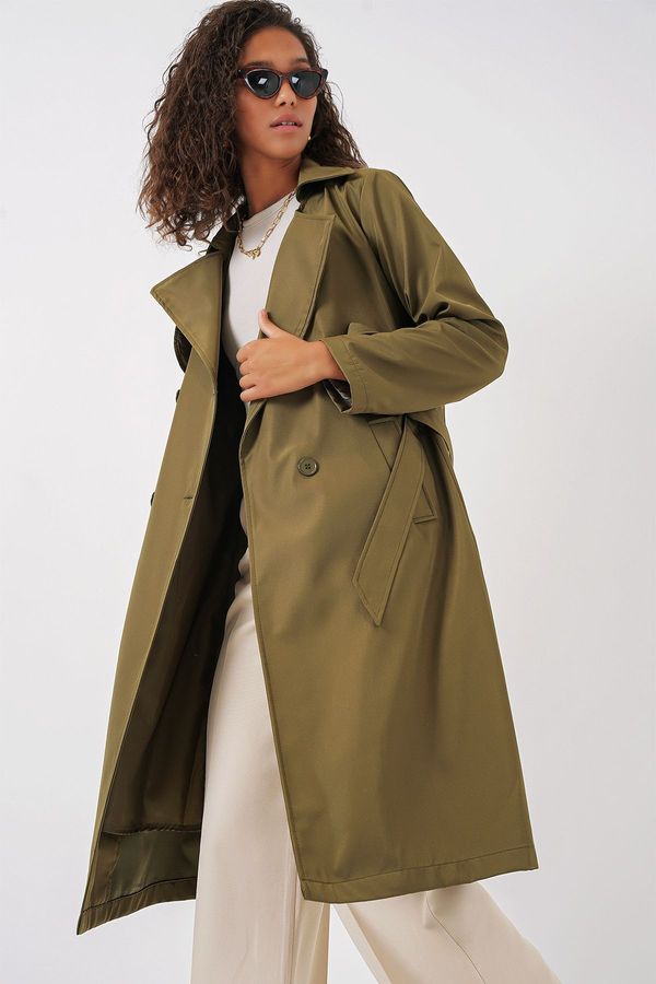 Bigdart Bigdart 5918 Double Breasted Lapel Trench Coat - Khaki