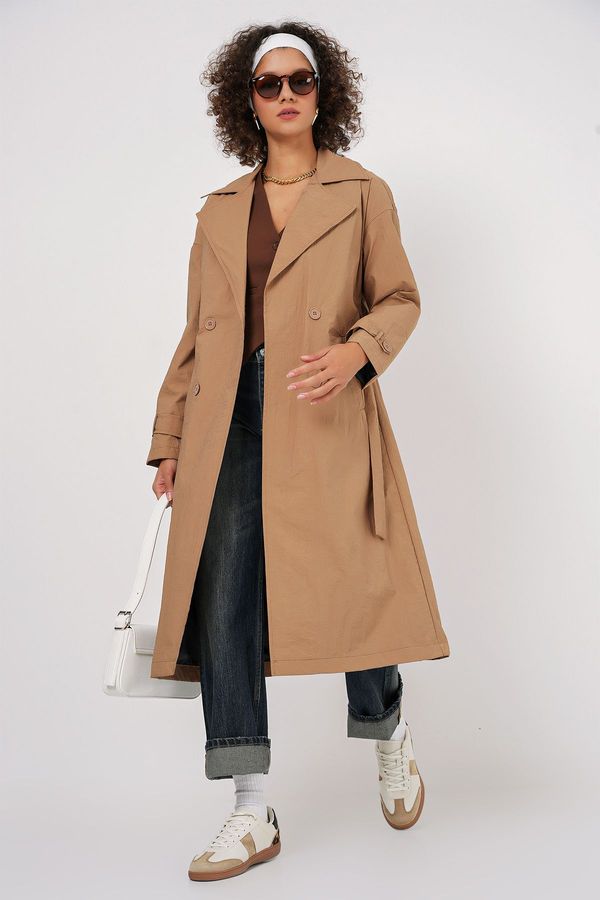 Bigdart Bigdart 5936 Double Breasted Collar Trench Coat - Biscuit