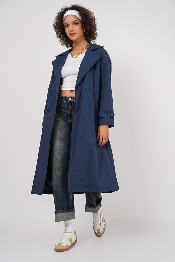 Bigdart Bigdart 5936 Double Breasted Collar Trench Coat - Navy Blue