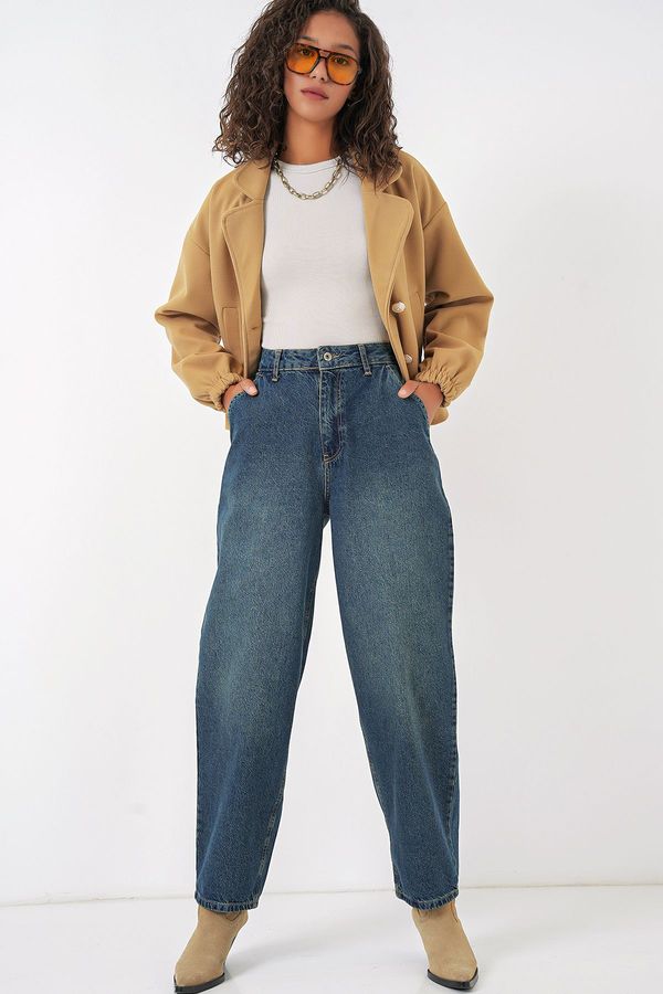 Bigdart Bigdart 6688 Women's High Waist Baggy Jeans - Indigo