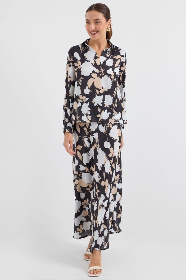 Bigdart Bigdart 8018 Patterned Satin Two Piece Suit - Black