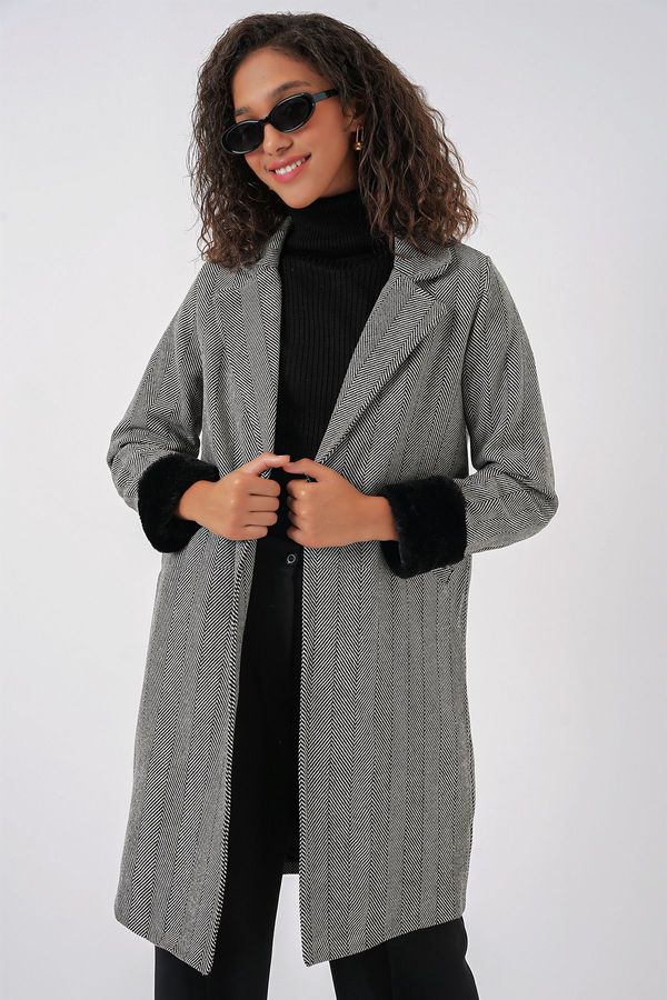 Bigdart Bigdart 9085 Herringbone Cashmere Coat as D. Black