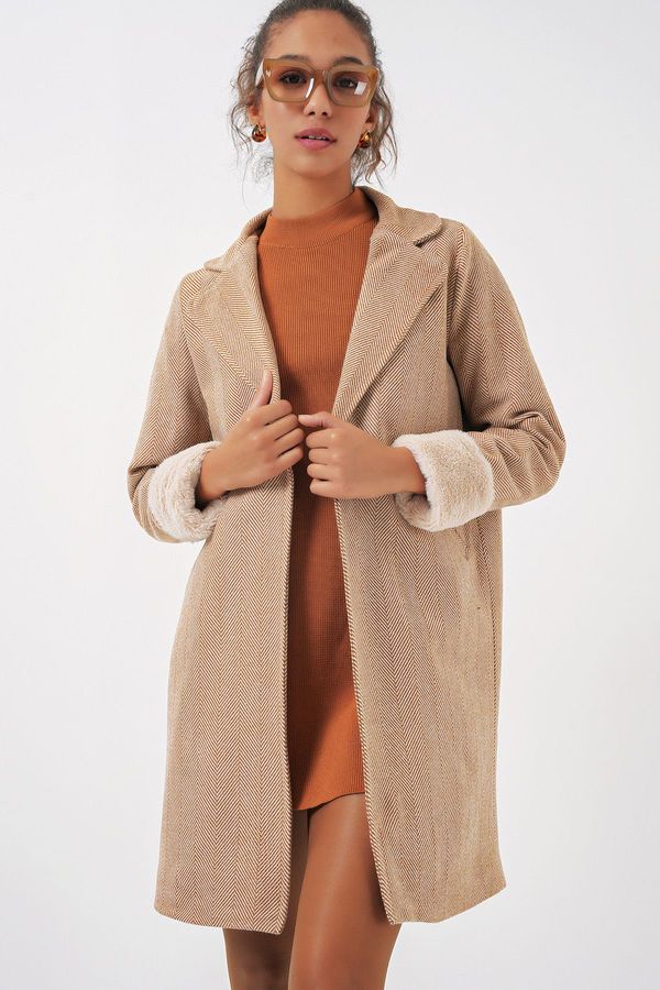 Bigdart Bigdart 9085 Herringbone Cashmere Coat - Camel