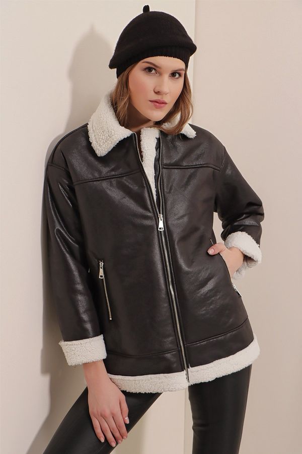 Bigdart Bigdart 9103 Палто от изкуствена кожа с цип - черно