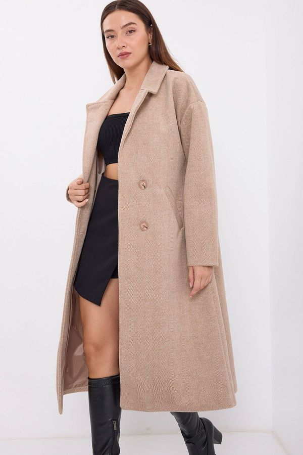 Bigdart Bigdart 9113 Oversize Wide Cut Wool Long Cashmere Coat - Biscuit